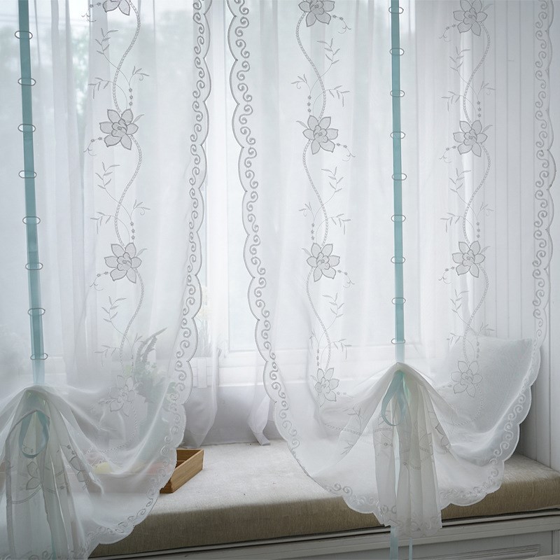韩式半帘蕾丝窗帘自粘免打孔白色窗纱客厅厨房短帘卧室隔断帘门帘