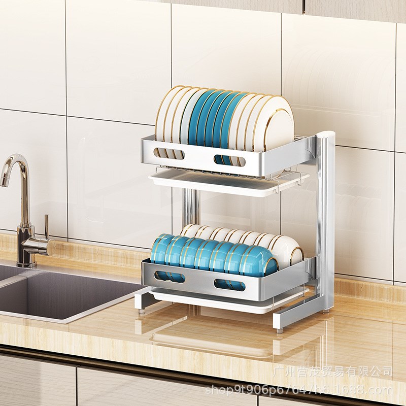 304不锈钢沥水碗架厨房置物架碗碟晾碗筷台面三层双层收纳放碗架