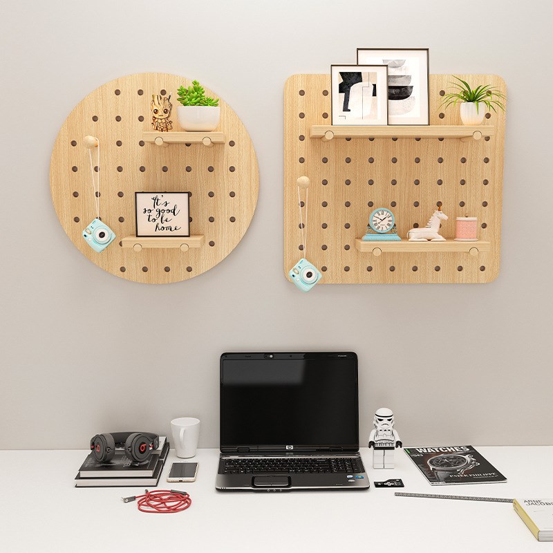 洞洞板置物架挂板墙上展示架实木收纳墙木质墙面储物柜免打孔入户