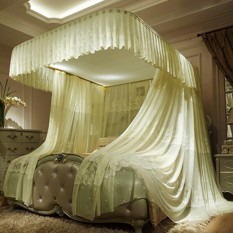 蚊帐家用1.8m/1.5米床加密加厚u型轨道导轨u形支架落地宫廷公主风