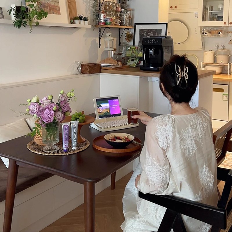 中复古实木书法办公餐桌胡桃小户型客厅阳台卧室学习长方桌椅组合