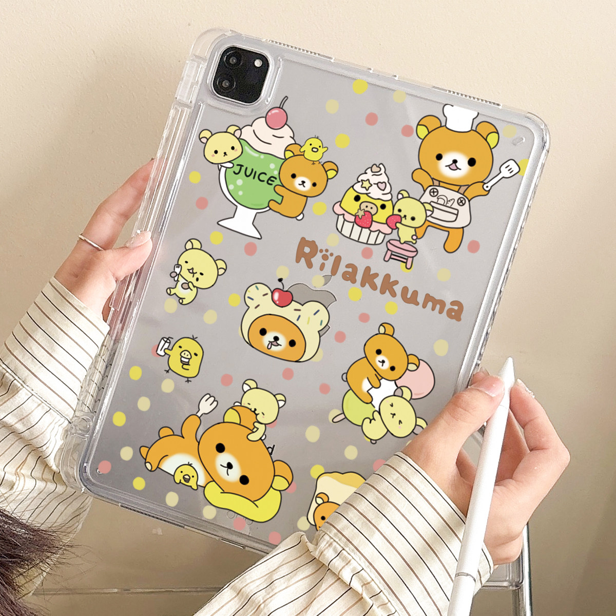 适用苹果平板ipad保护壳Air876Pro无盖亚克力10.9英寸第12十11九8代带笔槽防弯防摔ipad平板保护套蛋糕轻松熊