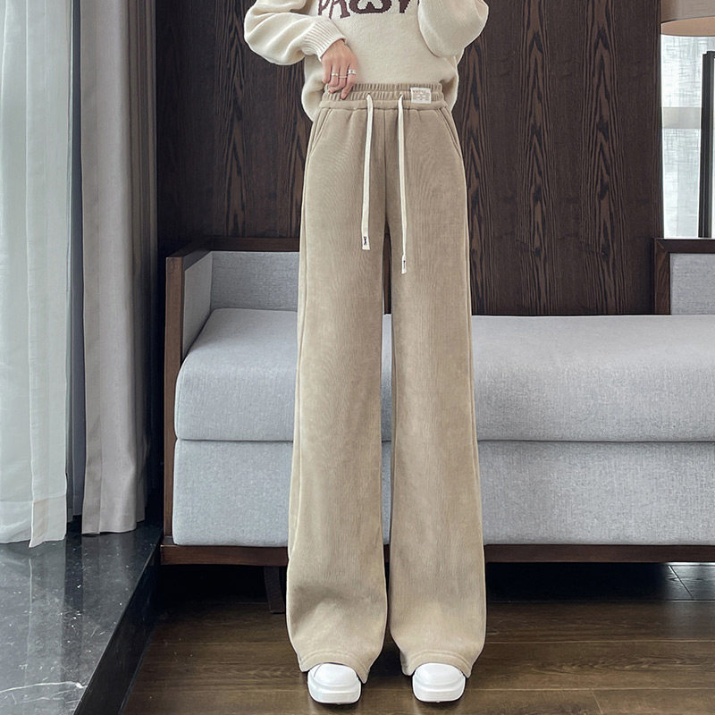 羊羔绒阔腿裤女秋冬季加绒特厚棉裤2025新款雪尼尔加厚灯芯绒裤子