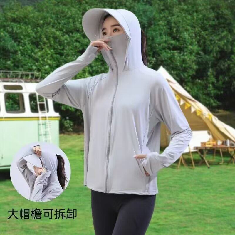 夏季新款防晒衣女防紫外线户外骑车防晒衣冰丝透气外套大帽檐可拆