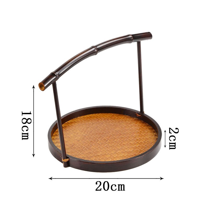 竹编手提圆盘手工编织水果篮复古茶具收纳筐中式手提篮便携篮