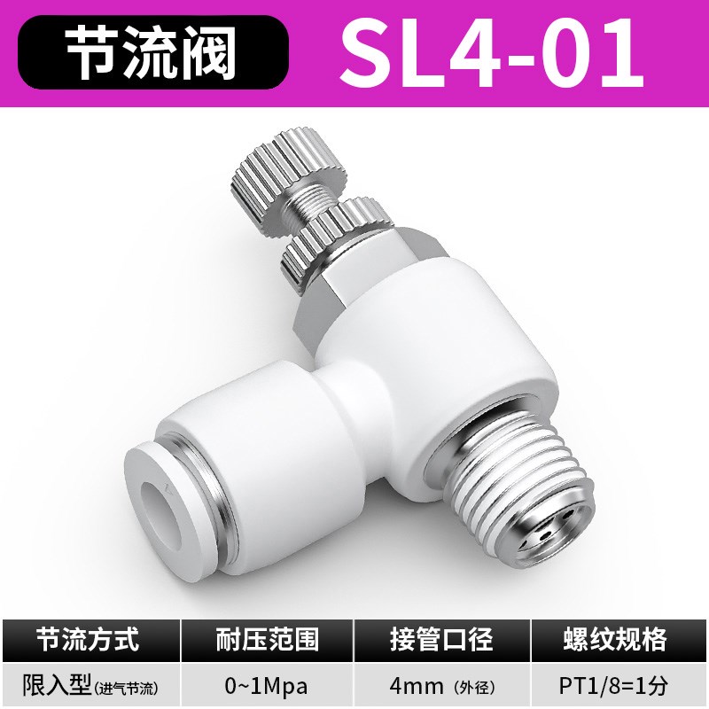 节流阀气动可调气管快速接头调速气缸调节SL4*6/8-m5/02调压气阀