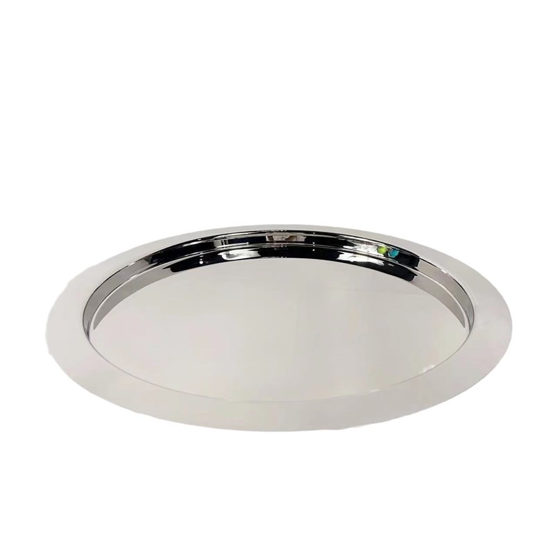 简约不锈钢银色镜面圆形托盘收纳盘样板间客厅茶几桌面饰品摆件