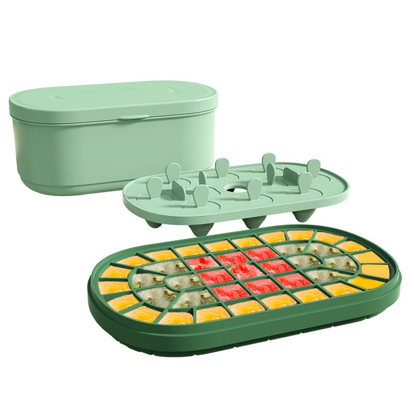 家用冰块模具带盖制冰盒单双层储冰盒大容量制冰器硅胶按压冰格