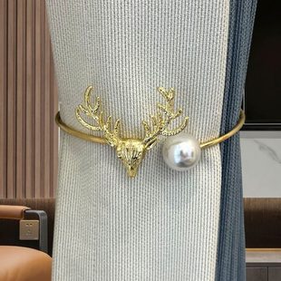 饰珍珠立体窗帘扣 现代简约合金窗帘绑带免打孔家用卧室客厅软装