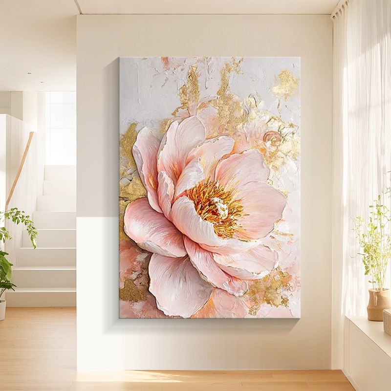 奶油风牡丹花立体手绘油画花开富贵客厅装饰画花卉玄关挂画肌理花图片