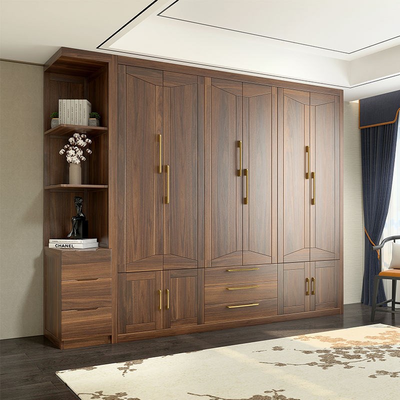新中式乌金檀木纯实木衣柜卧室开平移4-6门大容量衣橱现代家用收