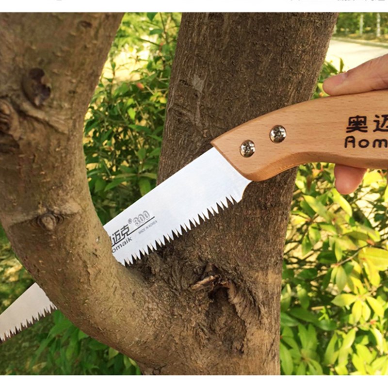 奥迈克300木柄直锯园艺工具花木园林剪定锯锯刀木工锯手锯SK5钢