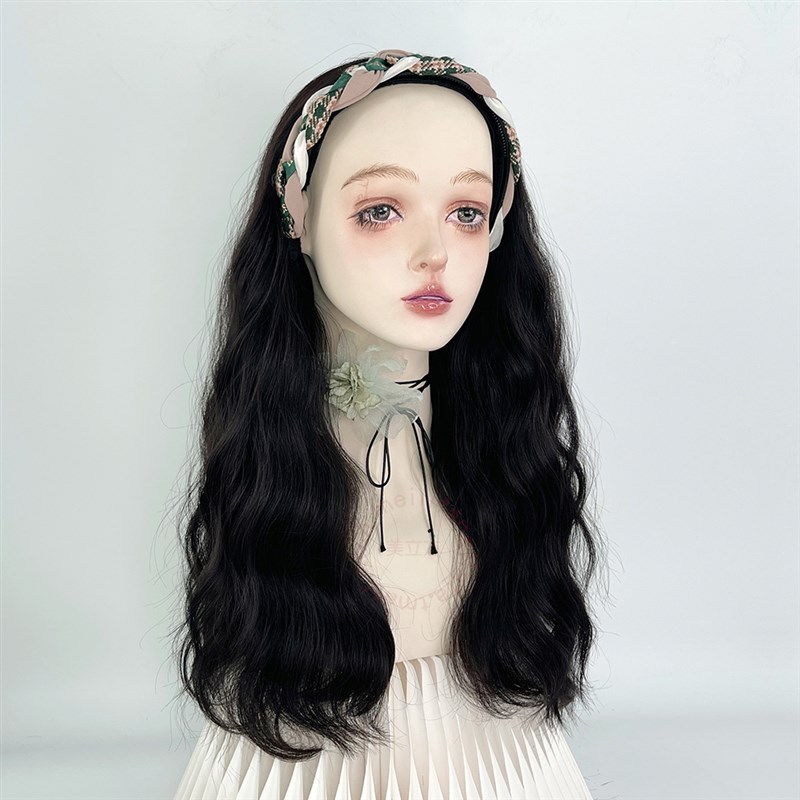 带发箍假发一体女长卷发羊毛卷无痕U型半头套式自然水波纹全头套