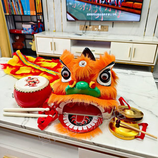 醒狮塑料小狮子头儿童舞狮子学校表演套装7寸9佛山狮子鼓锣钞厂家