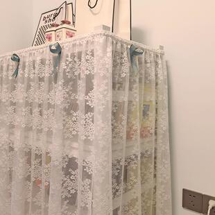 蝴蝶结隔断窗简易书柜防尘遮挡帘布魔术贴书架置物架帘壁柜白纱帘