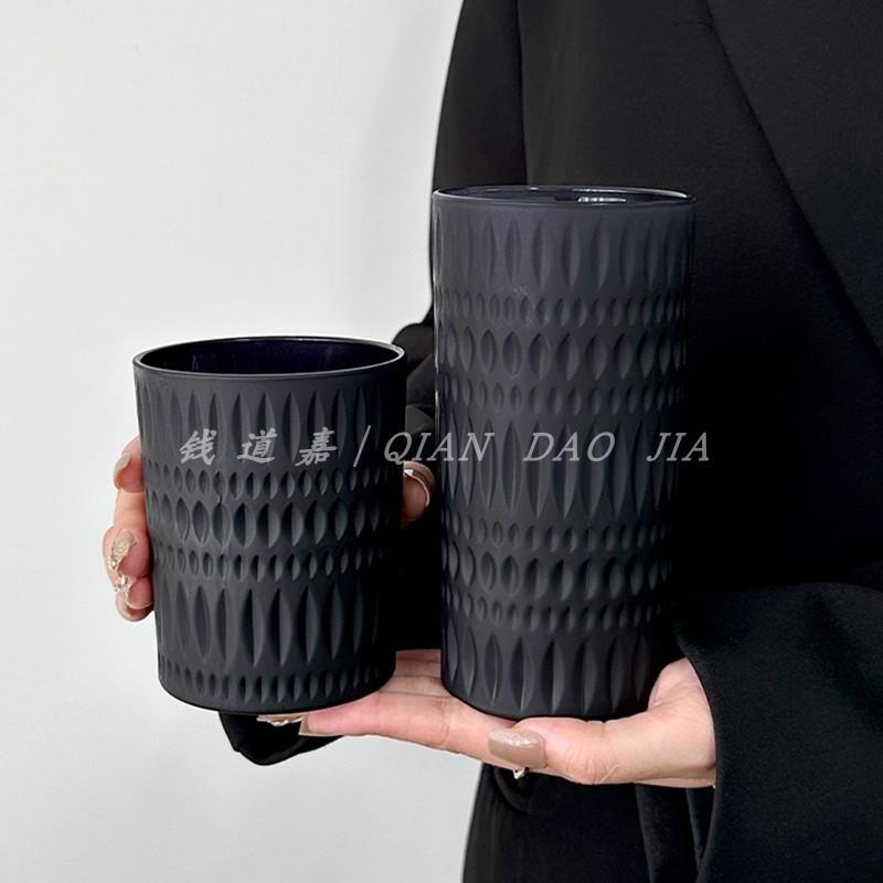 曜黑浮雕玻璃杯家用水杯果汁杯威士忌咖啡杯雨落浮雕牛奶杯啤酒杯