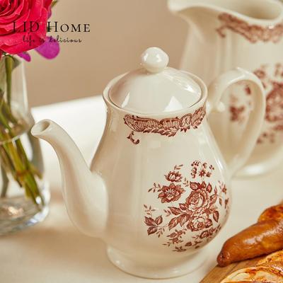 LID Home古典玫瑰釉下彩陶餐具盘子碗咖啡杯碟组红茶杯茶壶红黑