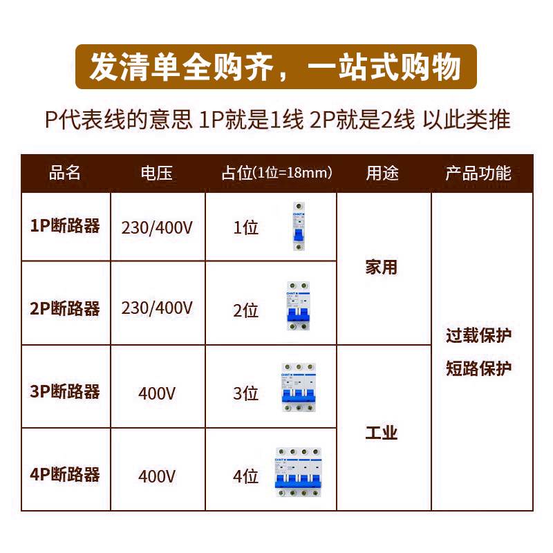 正泰空气开关NXB-63a家用空开2p小型断路器1P空调总电闸3PDZ47 4P