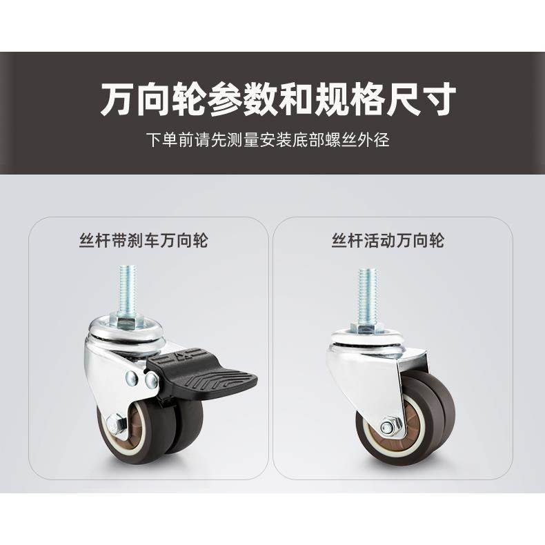 1.5寸2寸M8M10M12重型万向双排轮家具静音橡胶展架轮子双轴承滑轮