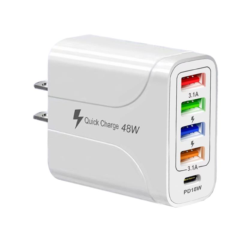 4USB充电器 PD18W 5合1充电器 48W多接口充电器PD快充充电器4U+PD