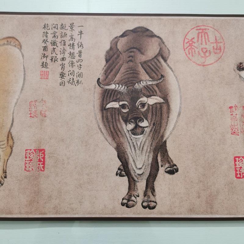 韩滉 五牛图 复古传世书画真迹微喷仿古复制国画卷轴酒店礼品装饰图片
