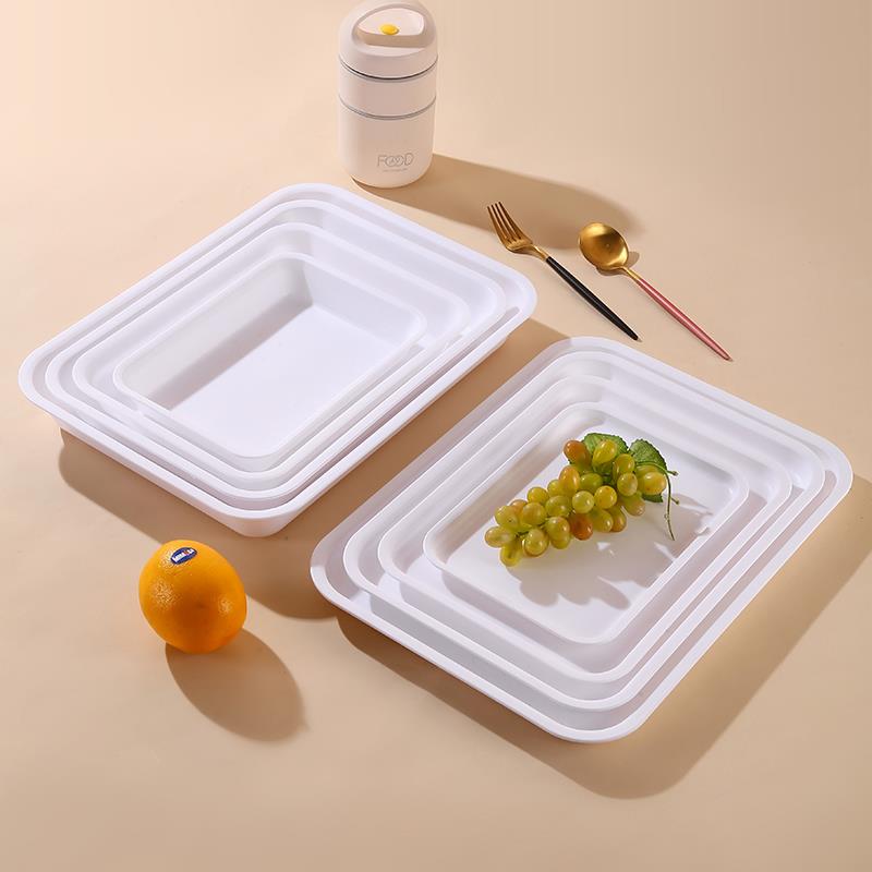 塑料托盘长方形白色家用放茶水杯深盘幼儿园餐盘商用试吃展示盘子
