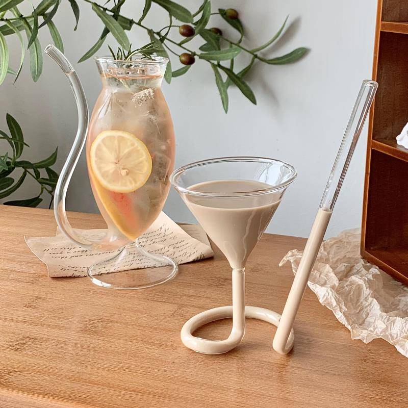 ins风吸血鬼玻璃杯创意高脚吸管杯果汁冷饮杯气泡水杯鸡尾酒杯子