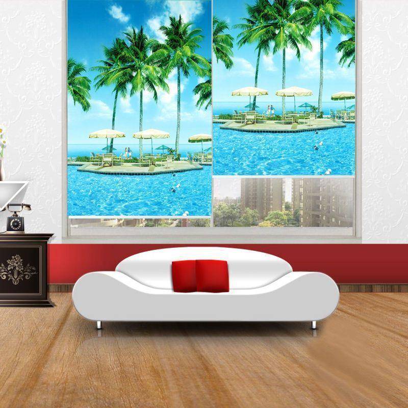 卷帘窗帘布免打孔卷拉式卧室家用遮光厨房浴室卫生间简易手拉升降