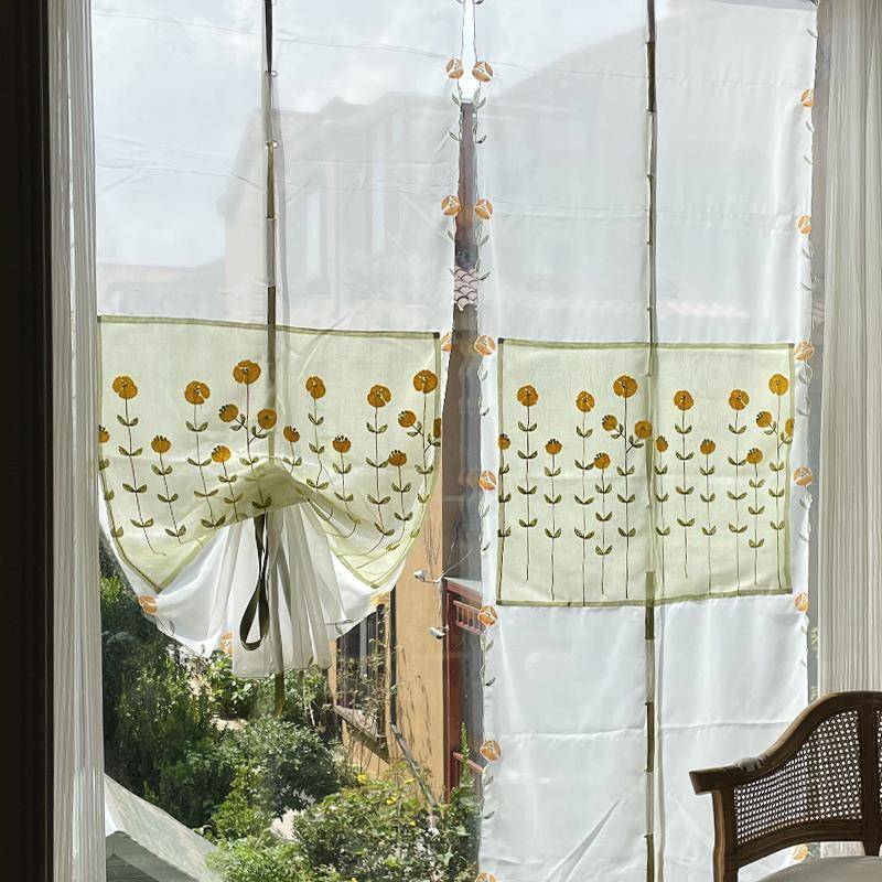美式成品短帘田园半帘飘窗罗马厨房窗帘气球帘提拉帘升降帘小花园