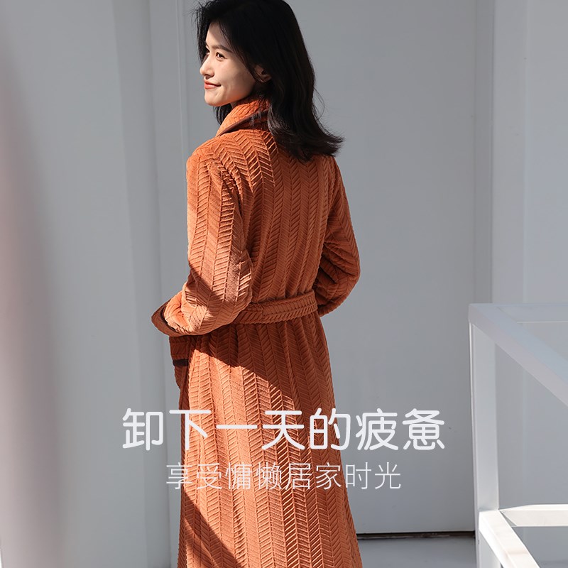 珊瑚绒睡衣女秋冬季可爱加绒加厚浴袍睡袍长款法兰绒女士冬家居服