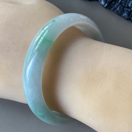 天然缅甸翡翠手镯56贵妃冰种飘阳绿宽版玉镯子老坑a货0032带证书