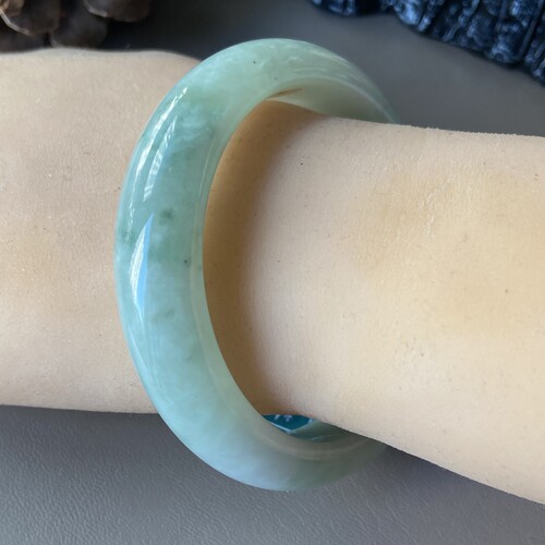 天然缅甸翡翠手镯55冰糯种飘绿花满绿玉镯子老坑a货0198带证书