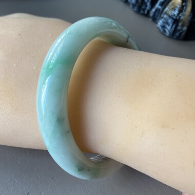 天然缅甸翡翠手镯55冰糯种白底青飘阳绿玉镯子54老坑a货1402带证