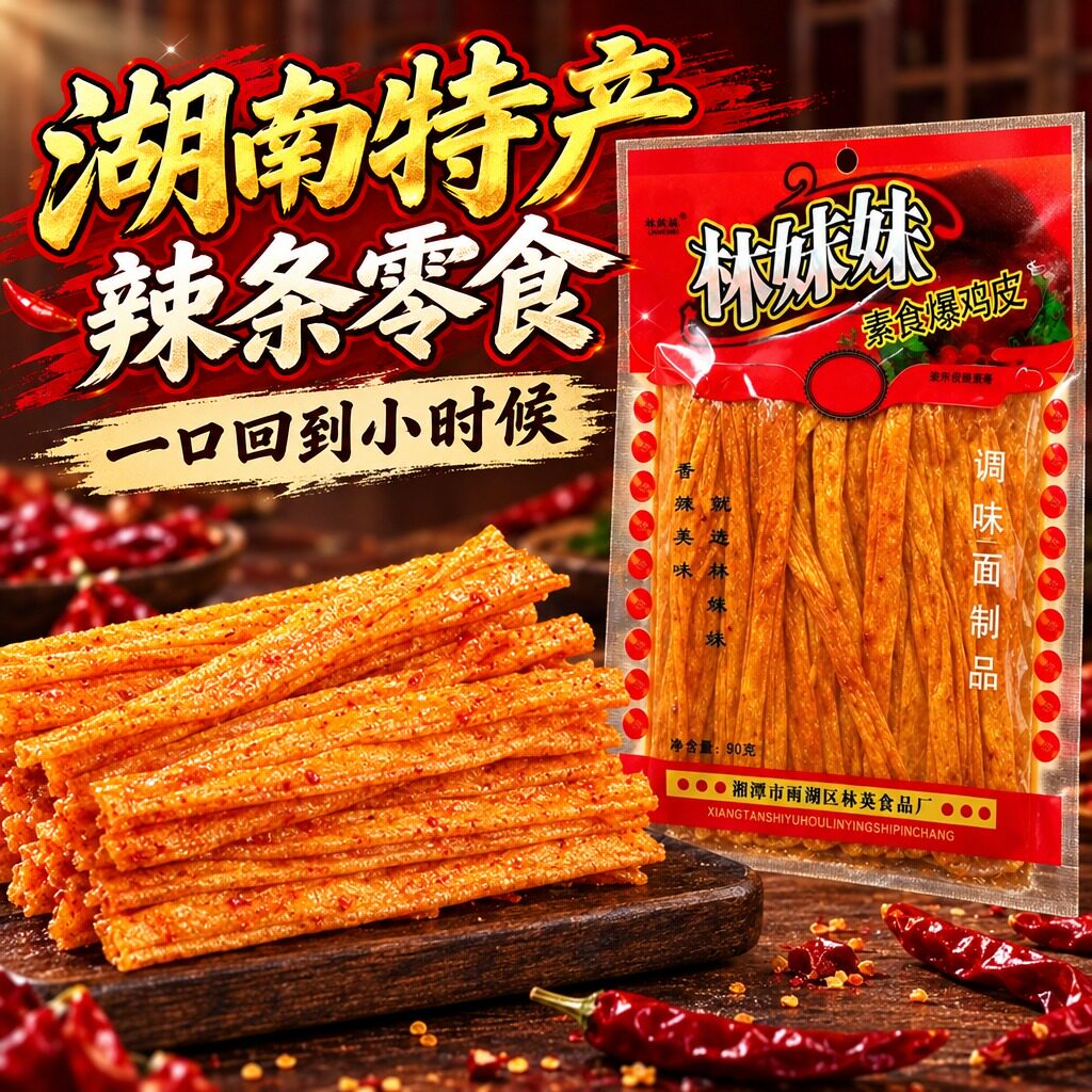 湖南特产湘潭辣条林妹妹素食鸡皮条爆鸡皮香辣手撕怀旧解馋小零食