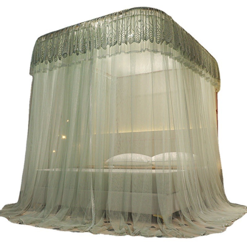 2024新款U型轨道式蚊帐家用落地导轨公主风蚊帐伸缩1.2米床三开门