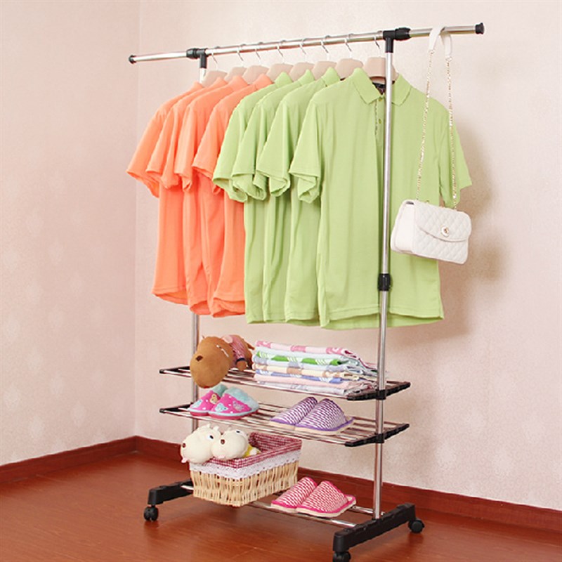 不锈钢晾衣架 落地室内单杆式 加厚阳台置地伸缩升降凉晒衣架