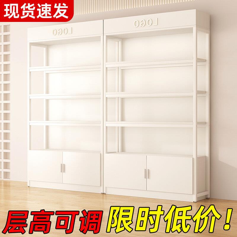 展示柜美发产品陈列样品美容院化妆品落地多层置物轻奢奶油风货架