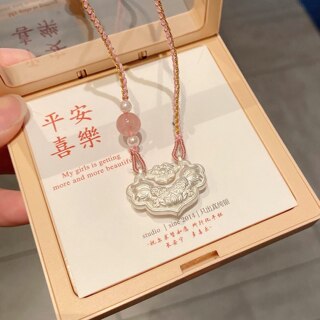足银999锦鲤锁包双鱼莲花纯银平安锁手工编织项链节日礼物
