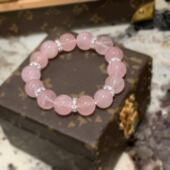 粉醉浮金 天然水晶马达加斯加粉晶手链蜜桃粉色手串礼盒礼袋