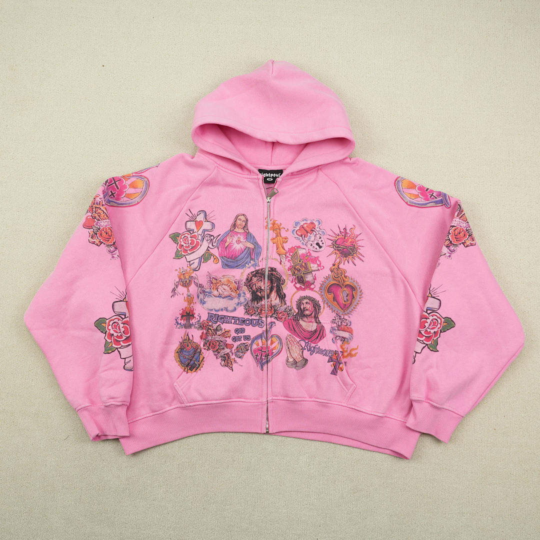 thumbnail for Colorful heart figure zippered long-sleeved hooded sweatshirt