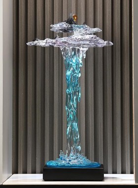 高山流水生财假山摆件进门玄关客厅沙发电视机旁落地造景艺术装饰