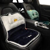 汽车坐垫冬季 毛绒加厚单片车内座椅加热座垫通用车垫腰靠一体可爱