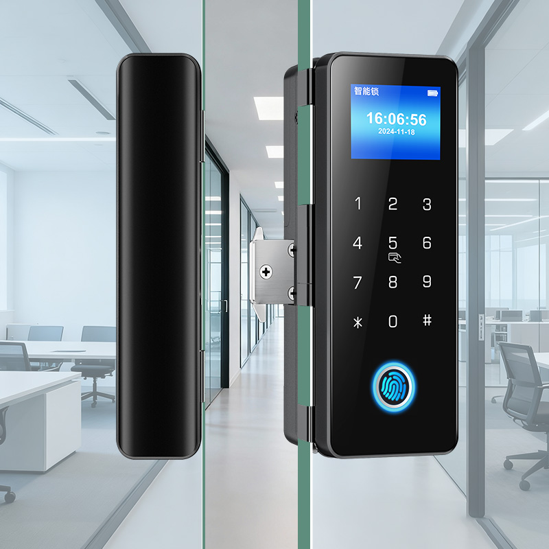 玻璃门密码锁双开单门有框电子指纹公司大门智能门锁免开孔办公室