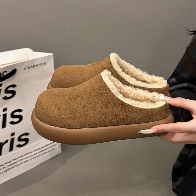 厚底加绒半托小土豆鞋女