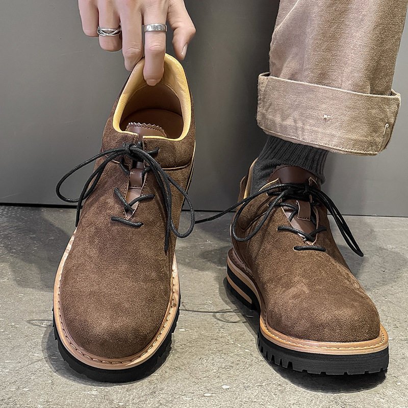 美式硬汉简约工装鞋复古经典厚底增高德比鞋翻毛系带美拉德休闲鞋,流行男鞋,休闲皮鞋,淘宝优惠券,粉丝福利购,淘宝优惠卷