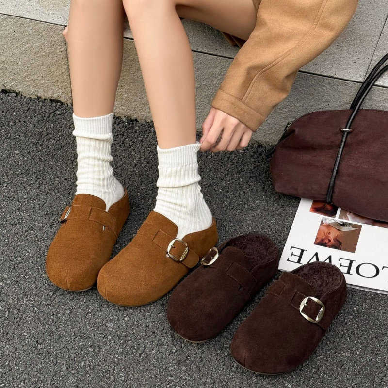 复古半拖鞋女秋冬内增高软底舒适一脚蹬包头拖鞋包拖鞋其他拖鞋