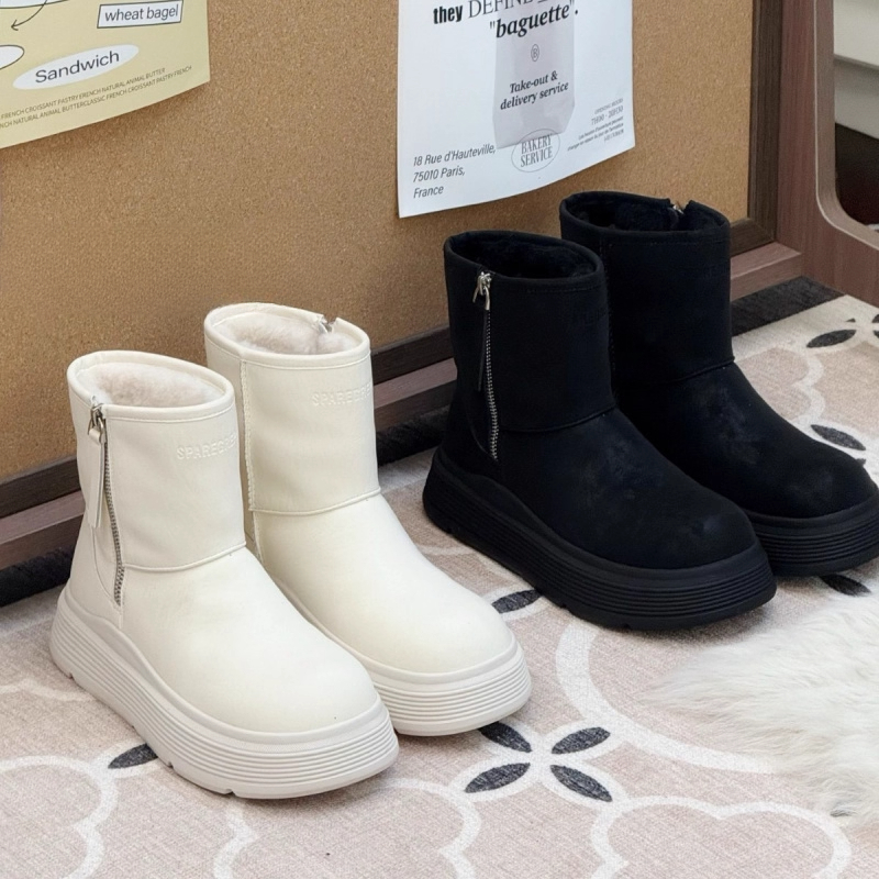 加绒厚底白色雪地靴女