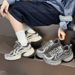 休闲系带带 运动鞋 透气厚底炸街老爹鞋 女秋舒适百搭增高休闲运动鞋