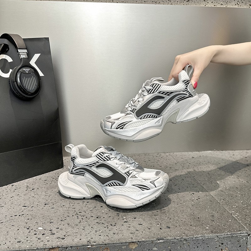 明星超火炸街老爹鞋女秋季网带猪运动休闲鞋穆勒鞋系带猪皮网纱拼