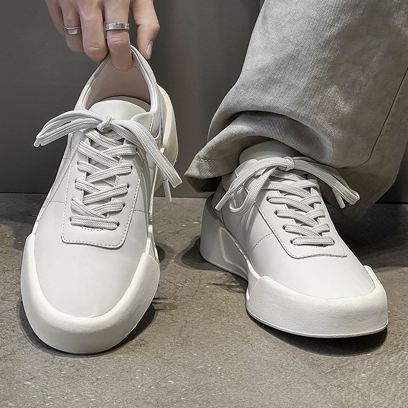 圆头个性英伦增高休闲鞋男女潮款简约情侣款板鞋白色-